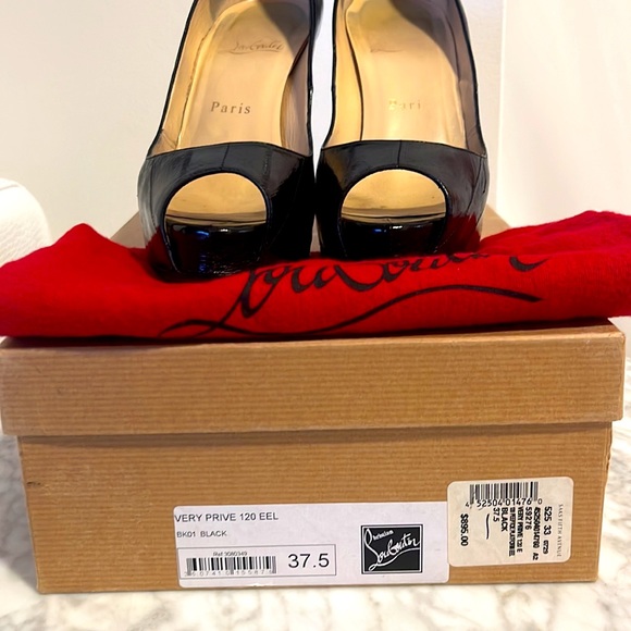 Christian Louboutin Black Eel Skin Very Prive Peep Toe 120 Pumps Size 7.5 / 37.5 - Picture 5 of 5